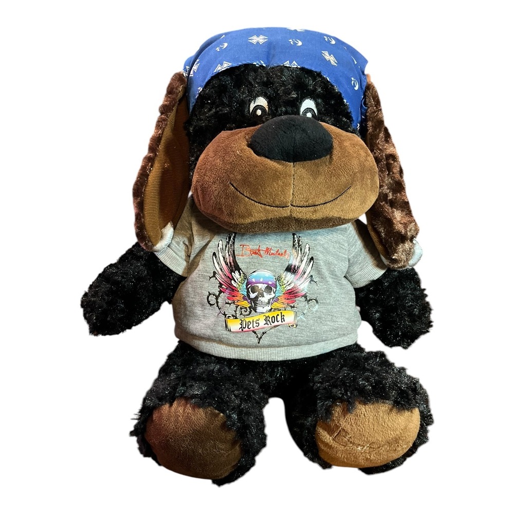 Bret Michaels Pets Rock Chance Dog Plush Black Brown Blue Bandana Skull Squeaker